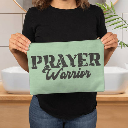 Prayer Warrior Large Fabric Zippered Pouch | Mint Green | 12.5x8.5