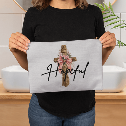 Hopeful Flower Cross Christian Large Pouch | Mother's Day Gift for Mom | Faith Gift