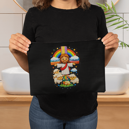 Jesus With the Sheep - Large Fabric Zippered Pouch – Christian Gift for Kids