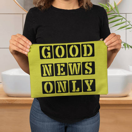 Good News Only Large Fabric Zippered Pouch | Bright Yellow | 12.5x8.5