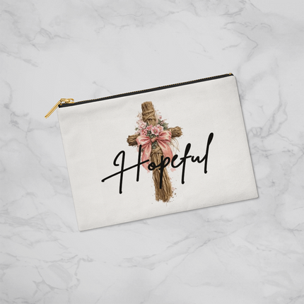 Hopeful Flower Cross Christian Large Pouch | Mother's Day Gift for Mom | Faith Gift