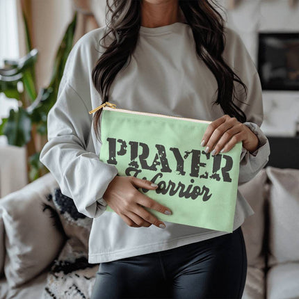 Prayer Warrior Large Fabric Zippered Pouch | Mint Green | 12.5x8.5