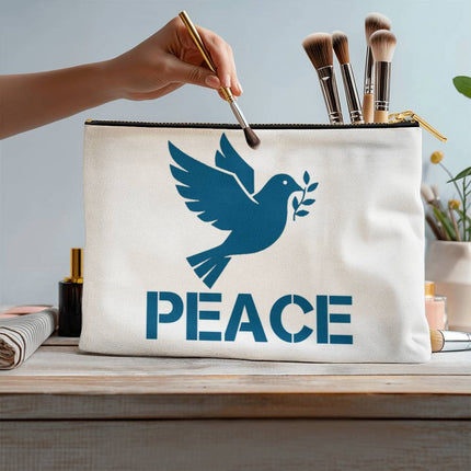 Peace Large Fabric Zippered Pouch | Teal Dove & Olive Branch | 12.5x8.5