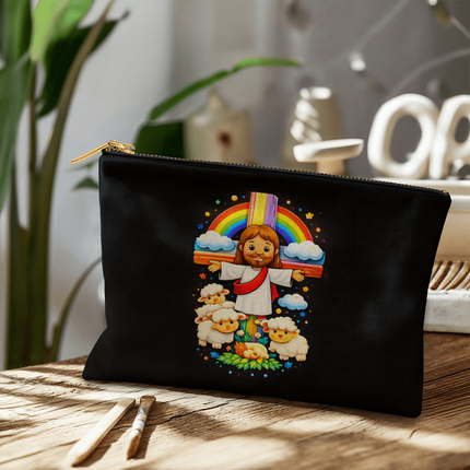 Jesus With the Sheep - Large Fabric Zippered Pouch – Christian Gift for Kids