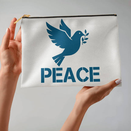 Peace Large Fabric Zippered Pouch | Teal Dove & Olive Branch | 12.5x8.5