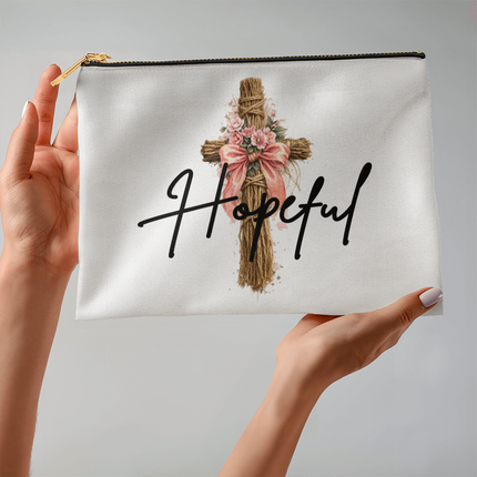 Hopeful Flower Cross Christian Large Pouch | Mother's Day Gift for Mom | Faith Gift