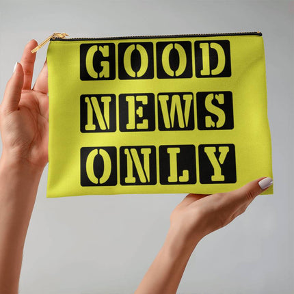 Good News Only Large Fabric Zippered Pouch | Bright Yellow | 12.5x8.5