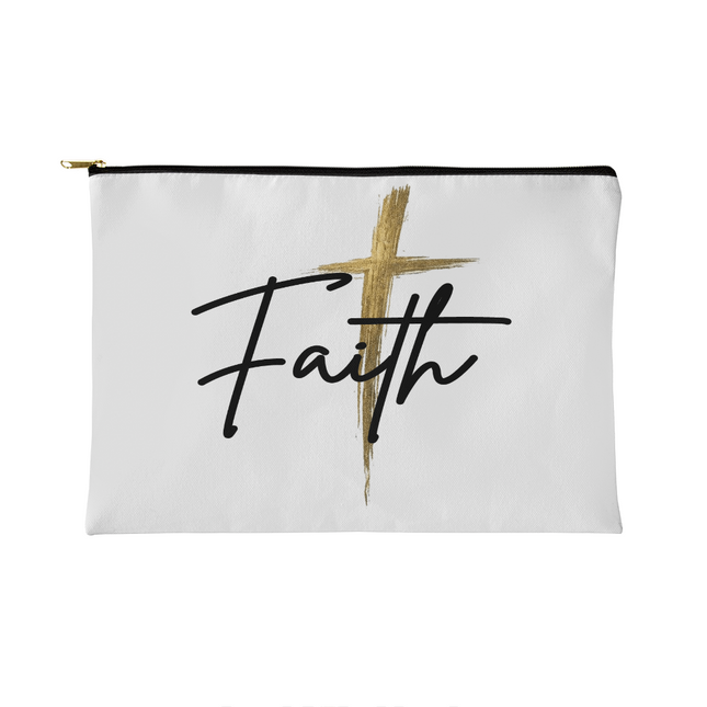 Faith Cross Gold Zipper Pouch | Small Christian Makeup Bag