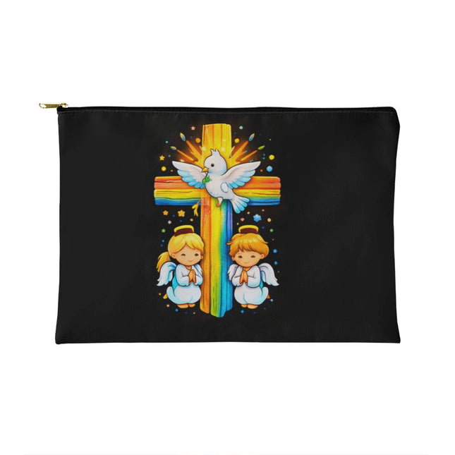 Dove & Praying Angels Rainbow Cross Small Zippered Pouch – Christian Gift for Kids