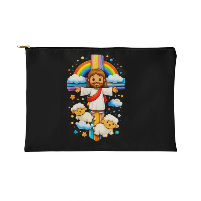 Jesus & Little Lambs Rainbow Small Zippered Pouch – Christian Gift for Kids
