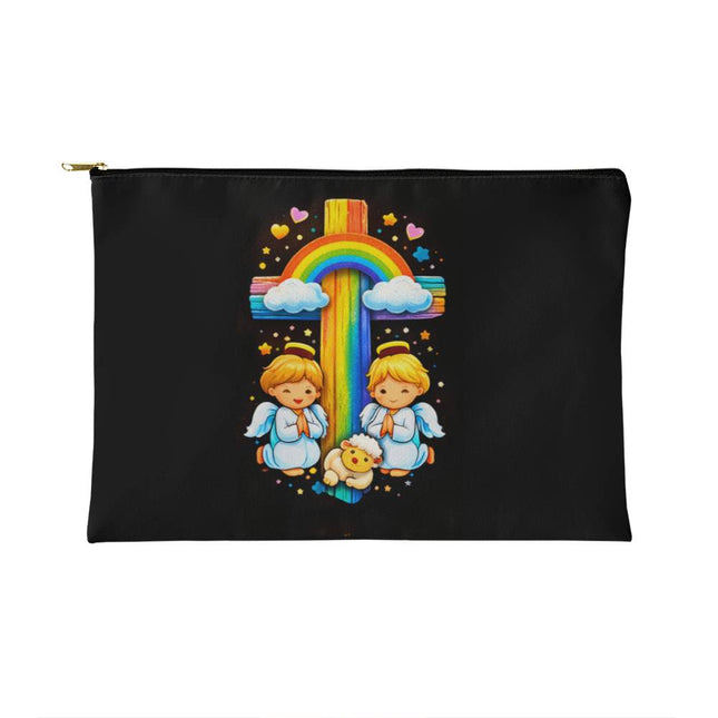 Angels & Lamb Rainbow Cross Small Zippered Pouch – Christian Gift for Kids