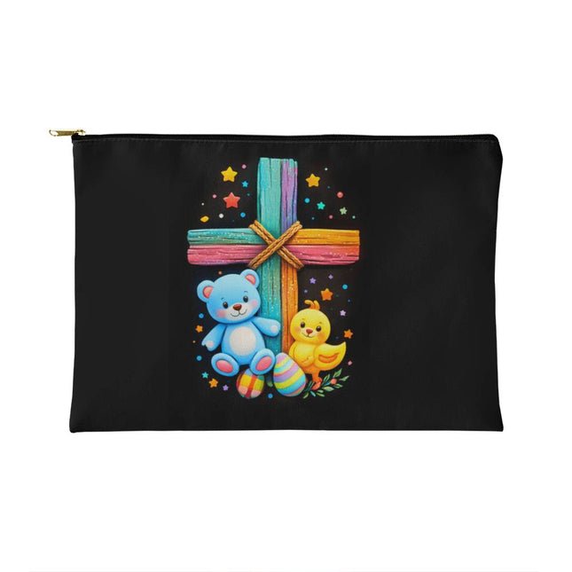 Rainbow Cross Teddy Bear & Chick Small Zippered Pouch – Christian Gift for Kids