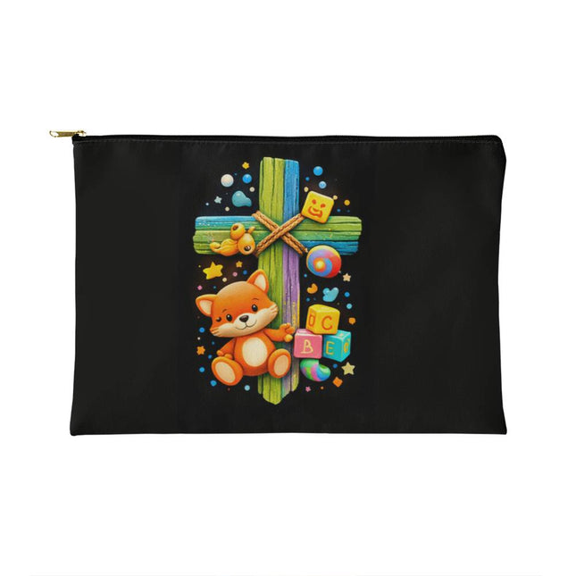 Kitten & ABC Blocks Rainbow Cross Small Zippered Pouch – Christian Gift for Kids