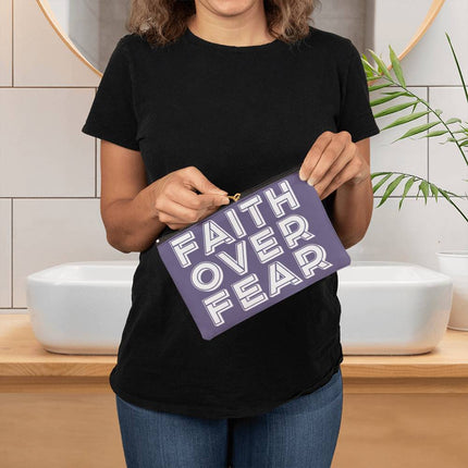 Faith Over Fear Small Fabric Zippered Pouch | Purple | 8.5x6