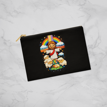 Jesus With the Sheep - Small Fabric Zippered Pouch – Christian Gift for Kids