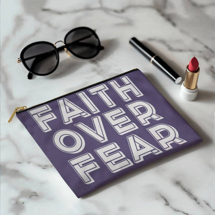 Faith Over Fear Small Fabric Zippered Pouch | Purple | 8.5x6