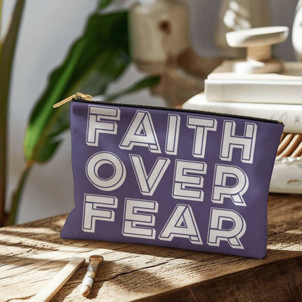 Faith Over Fear Small Fabric Zippered Pouch | Purple | 8.5x6