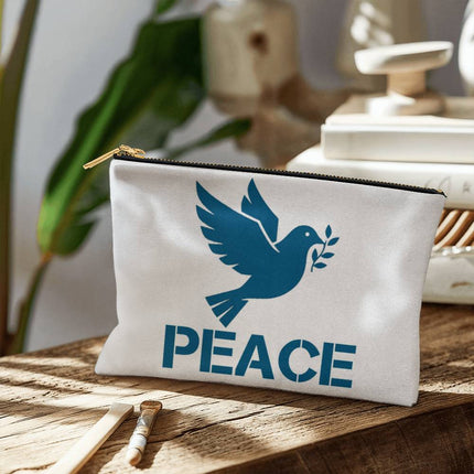 Peace Small Fabric Zippered Pouch | Teal Dove & Olive Branch | 8.5x6