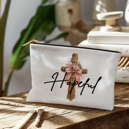 Hopeful Flower Cross Christian Small Pouch | Mother's Day Gift for Mom | Faith Gift