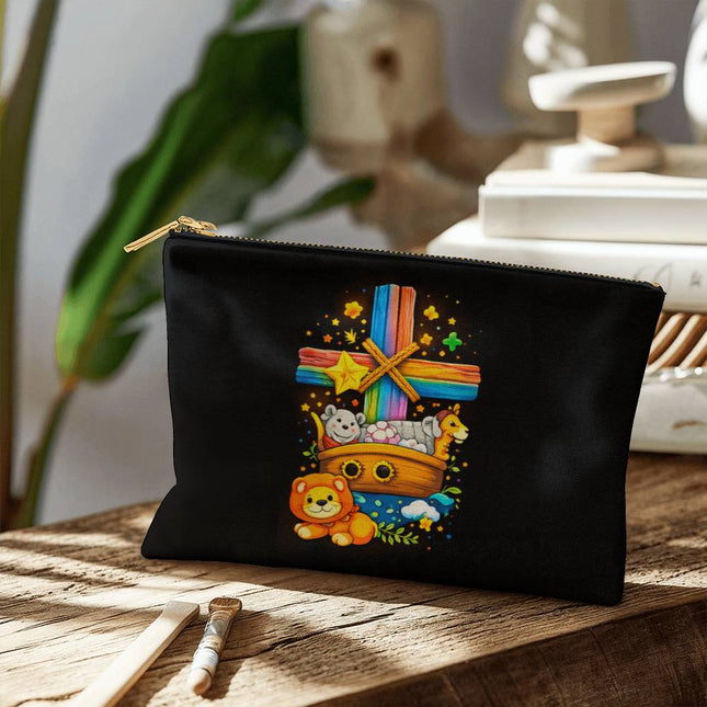 Noah's Ark Rainbow Cross Small Zippered Pouch – Christian Gift for Kids
