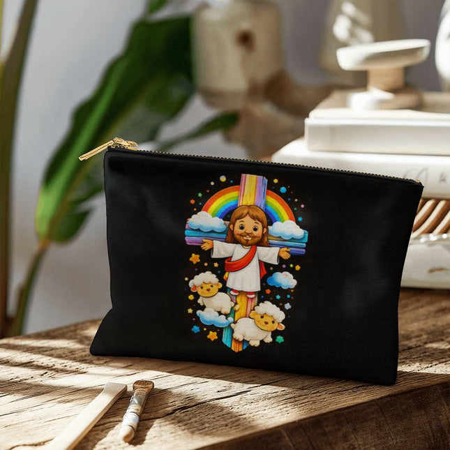 Jesus & Little Lambs Rainbow Small Zippered Pouch – Christian Gift for Kids