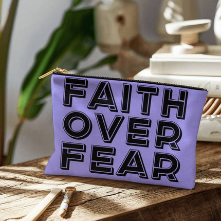Faith Over Fear Small Fabric Zippered Pouch | Lavender | 8.5x6