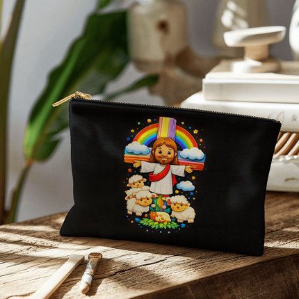 Jesus With the Sheep - Small Fabric Zippered Pouch – Christian Gift for Kids