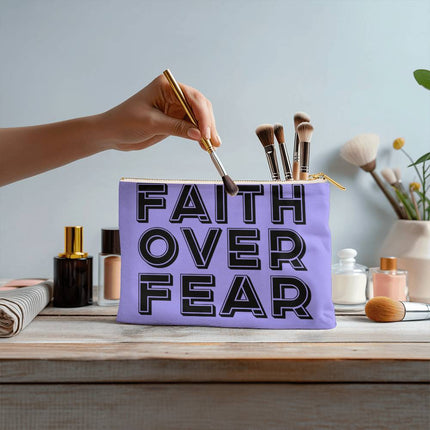 Faith Over Fear Small Fabric Zippered Pouch | Lavender | 8.5x6