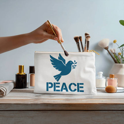 Peace Small Fabric Zippered Pouch | Teal Dove & Olive Branch | 8.5x6
