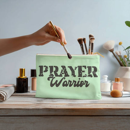 Prayer Warrior Small Fabric Zippered Pouch | Mint Green | 8.5x6