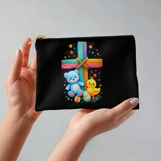 Rainbow Cross Teddy Bear & Chick Small Zippered Pouch – Christian Gift for Kids