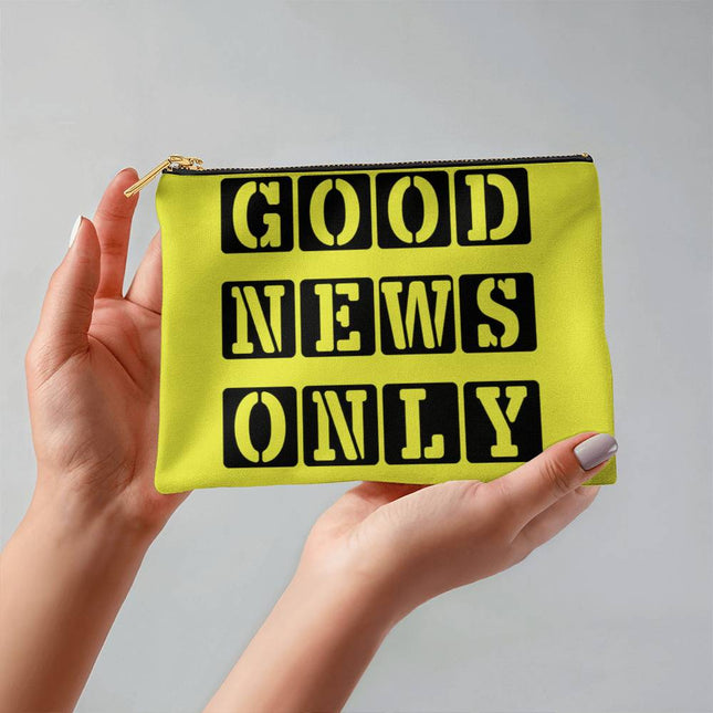 Good News Only Small Fabric Zippered Pouch | Bright Yellow Green | 8.5x6
