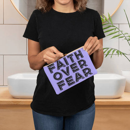 Faith Over Fear Small Fabric Zippered Pouch | Lavender | 8.5x6