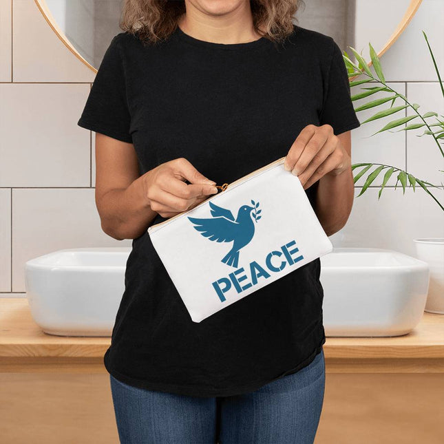Peace Small Fabric Zippered Pouch | Teal Dove & Olive Branch | 8.5x6
