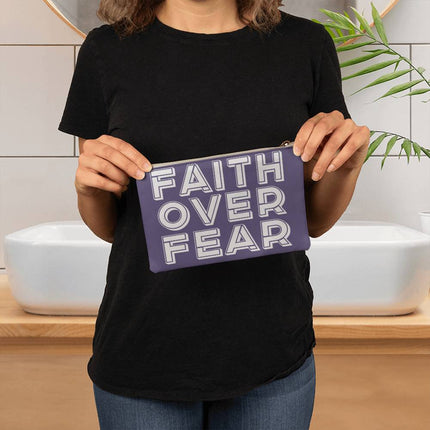 Faith Over Fear Small Fabric Zippered Pouch | Purple | 8.5x6