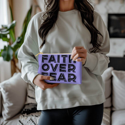 Faith Over Fear Small Fabric Zippered Pouch | Lavender | 8.5x6