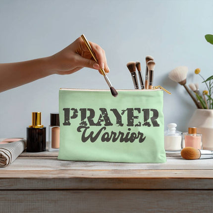 Prayer Warrior Small Fabric Zippered Pouch | Mint Green | 8.5x6