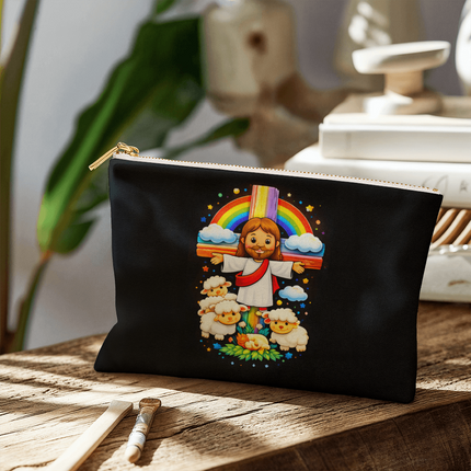 Jesus With the Sheep - Small Fabric Zippered Pouch – Christian Gift for Kids