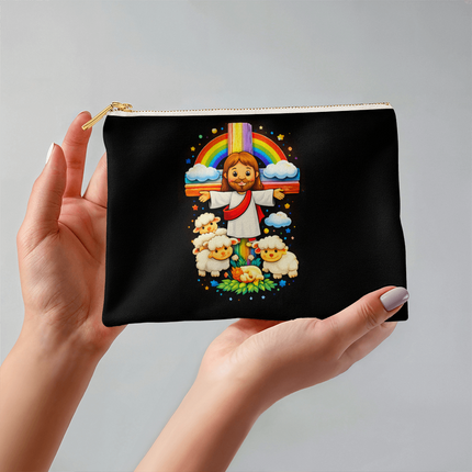 Jesus With the Sheep - Small Fabric Zippered Pouch – Christian Gift for Kids