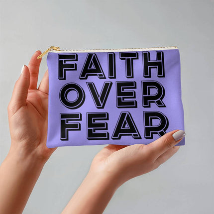 Faith Over Fear Small Fabric Zippered Pouch | Lavender | 8.5x6
