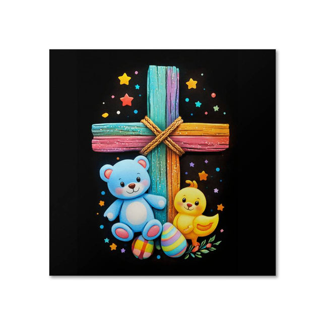 Rainbow Cross Teddy Bear | Christian Matte Posters | Gift for Kids