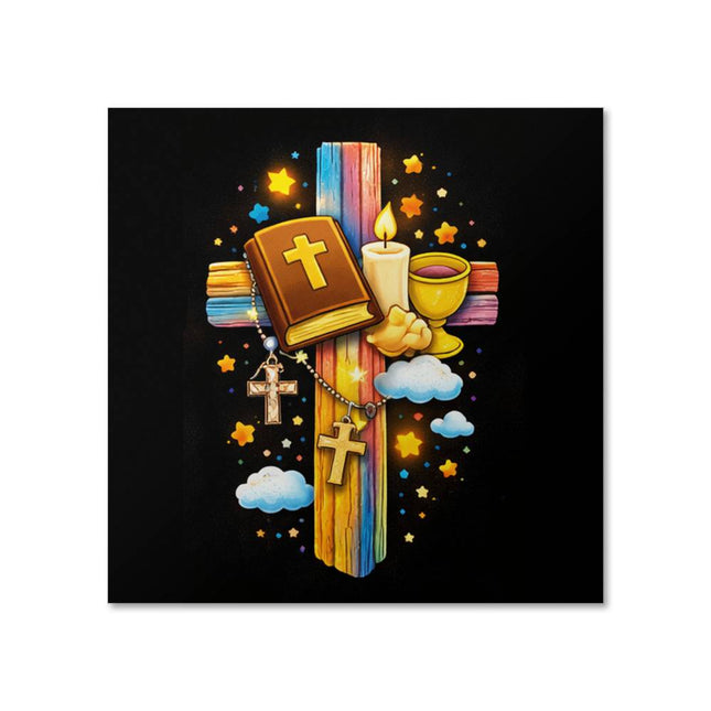 Rainbow Cross Bible And Cross | Christian Matte Posters | Gift for Kids