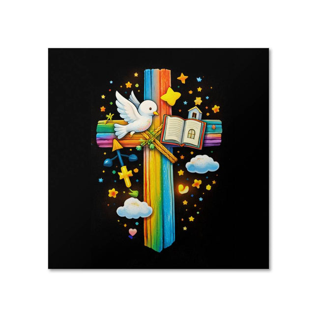 Rainbow Cross Open Bible | Christian Matte Posters | Gift for Kids