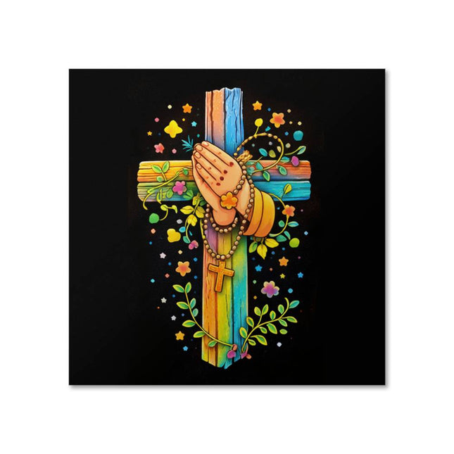 Rainbow Cross Praying Hands | Christian Matte Posters | Gift for Kids