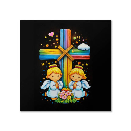 Rainbow Cross Angel Twins | Christian Matte Posters | Gift for Kids