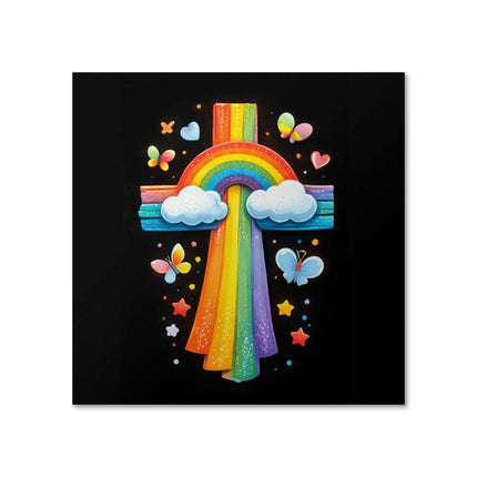 Rainbow Cross Butterfly | Christian Matte Posters | Gift for Kids