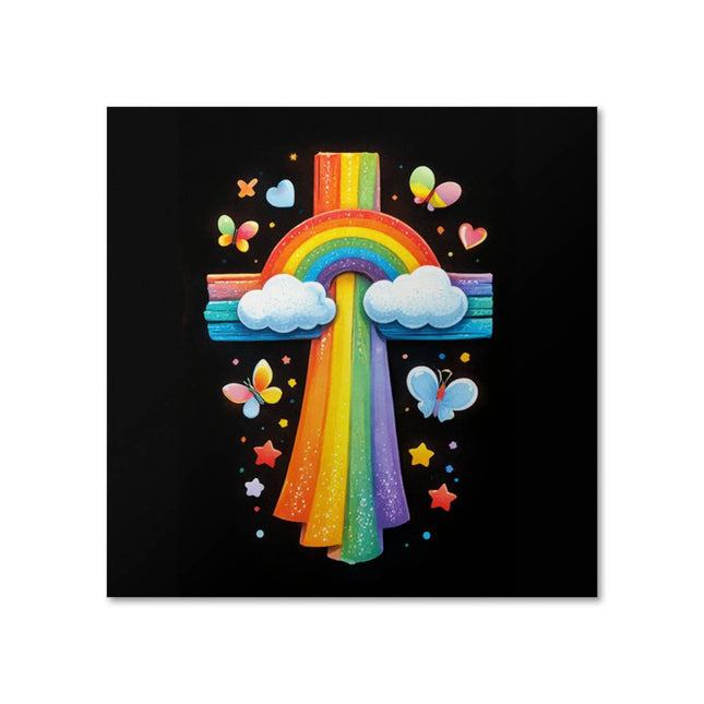 Rainbow Cross Butterfly | Christian Matte Posters | Gift for Kids