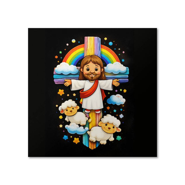 Rainbow Cross Jesus And Lamb | Christian Matte Posters | Gift for Kids