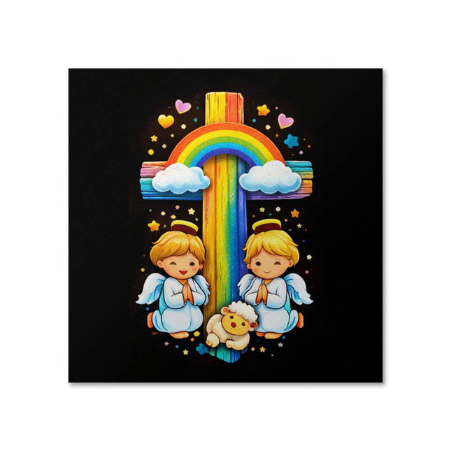 Rainbow Cross Cherub Angels | Christian Matte Posters | Gift for Kids