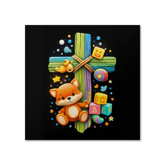 Rainbow Cross Little Fox | Christian Matte Posters | Gift for Kids